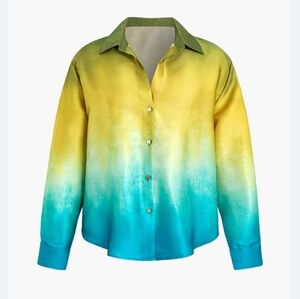 NWT Womens Plus Size Micas Gradient Yellow and Blue Button Up Shirt Sz. 3XL